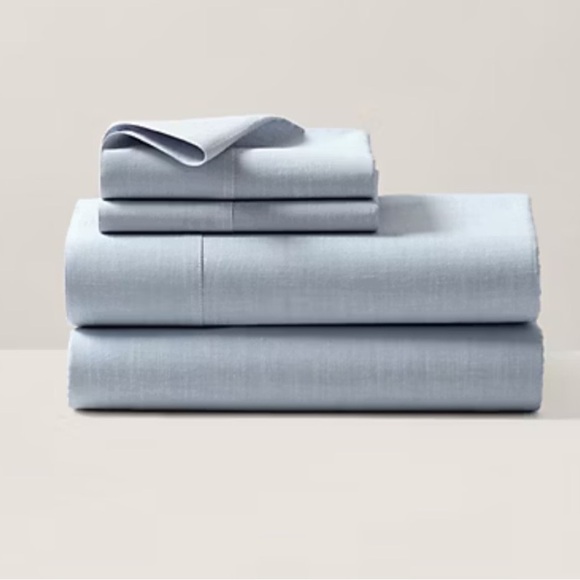 NEW $215 Ralph Lauren Chambray Workshirt queen fitted Sheet only Blue cotton